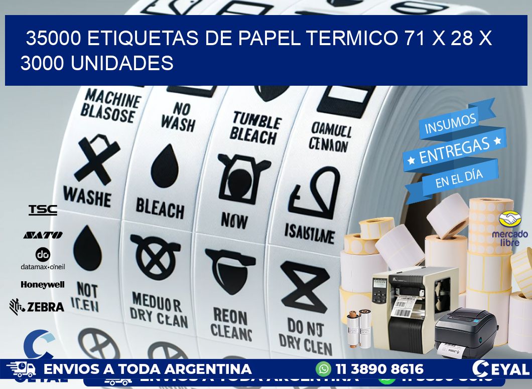 35000 ETIQUETAS DE PAPEL TERMICO 71 x 28 X 3000 UNIDADES
