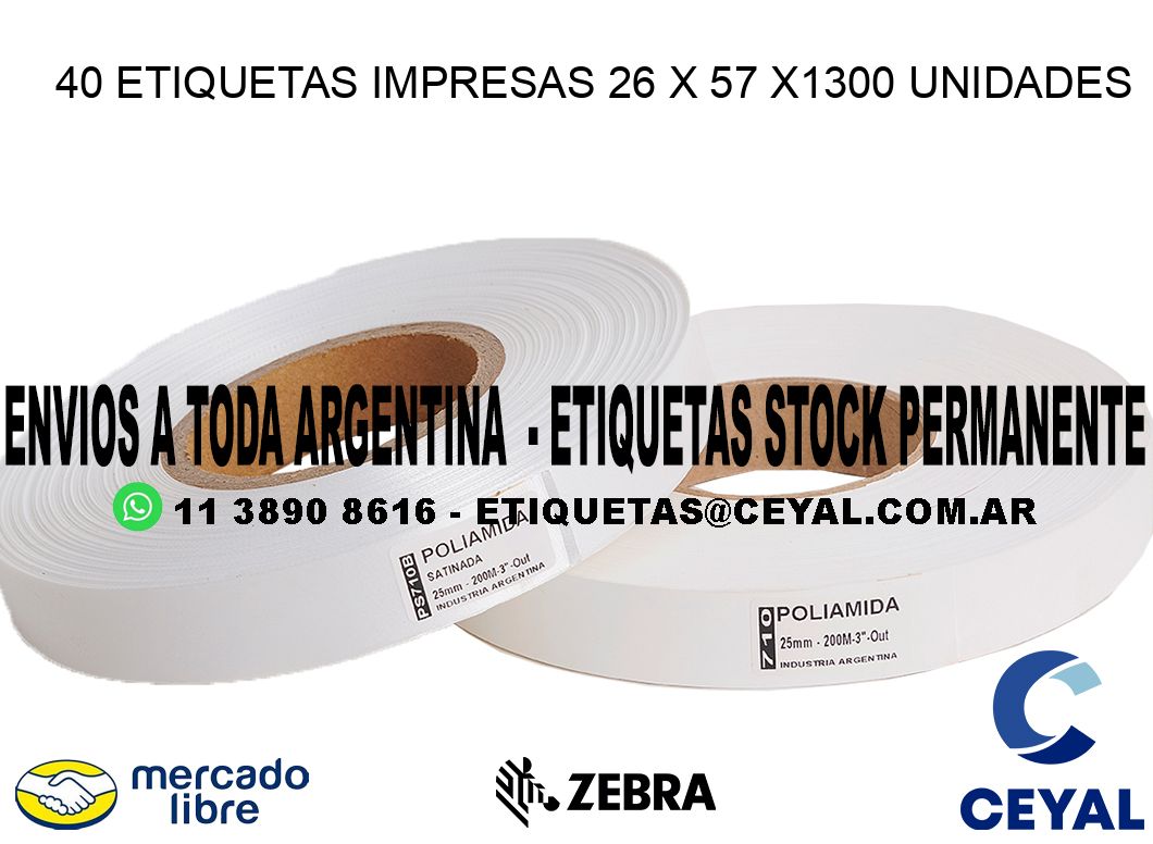 40 ETIQUETAS IMPRESAS 26 x 57 X1300 UNIDADES