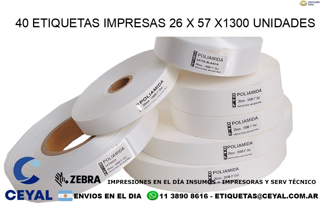 40 ETIQUETAS IMPRESAS 26 x 57 X1300 UNIDADES