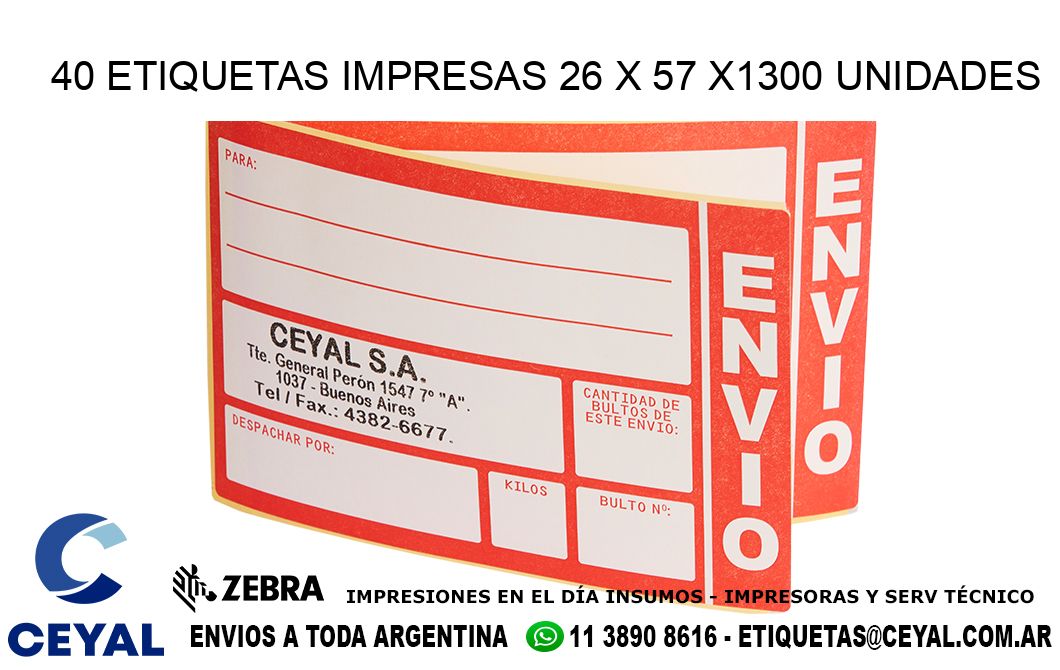 40 ETIQUETAS IMPRESAS 26 x 57 X1300 UNIDADES