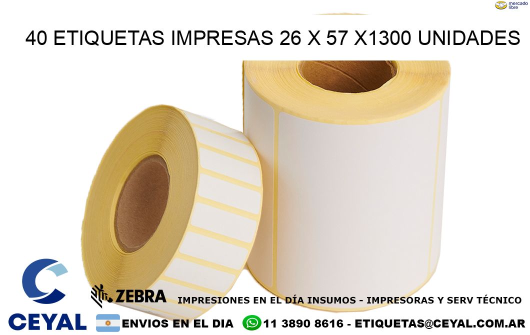 40 ETIQUETAS IMPRESAS 26 x 57 X1300 UNIDADES