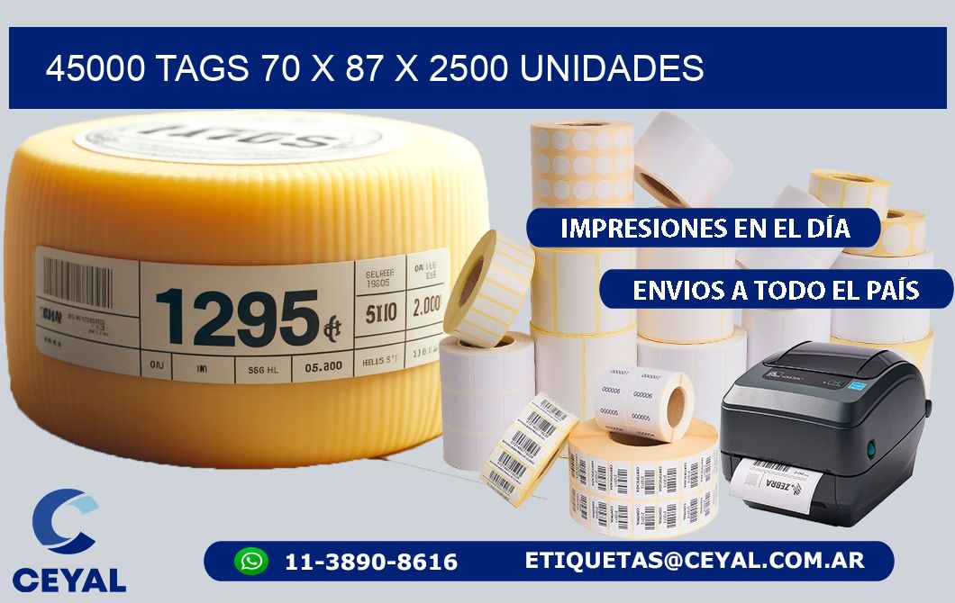 45000 TAGS 70 x 87 X 2500 UNIDADES