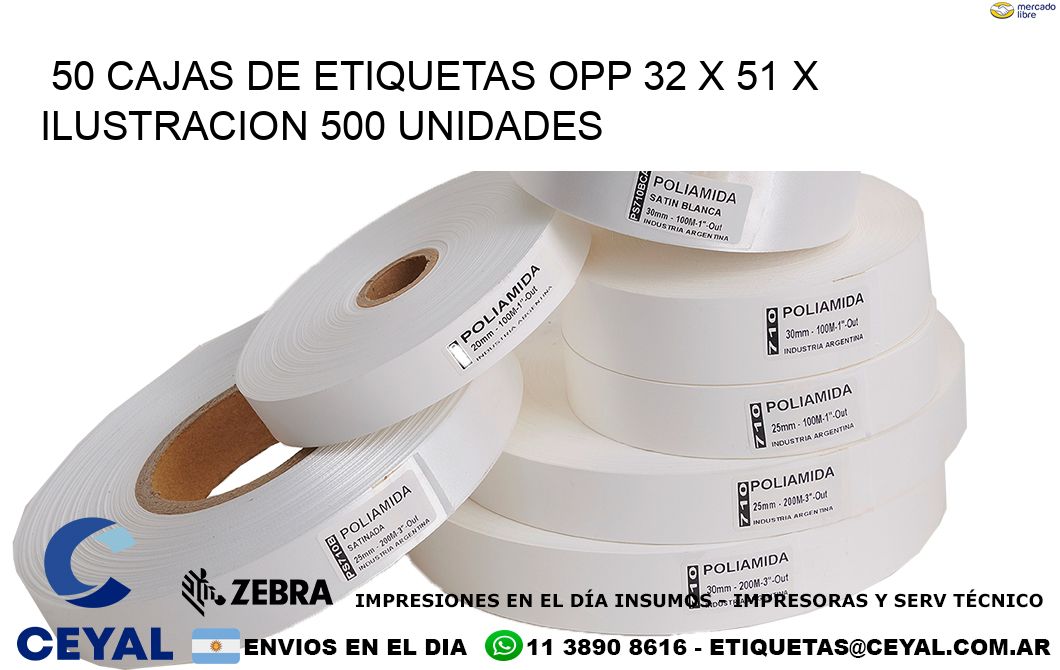 50 CAJAS DE ETIQUETAS OPP 32 x 51 X ILUSTRACION 500 UNIDADES