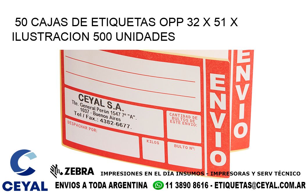 50 CAJAS DE ETIQUETAS OPP 32 x 51 X ILUSTRACION 500 UNIDADES