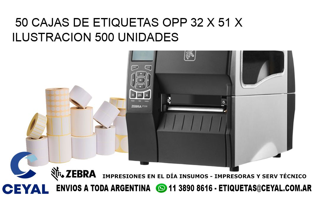 50 CAJAS DE ETIQUETAS OPP 32 x 51 X ILUSTRACION 500 UNIDADES