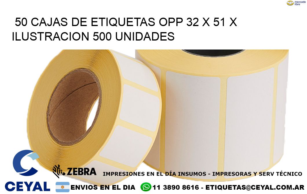 50 CAJAS DE ETIQUETAS OPP 32 x 51 X ILUSTRACION 500 UNIDADES