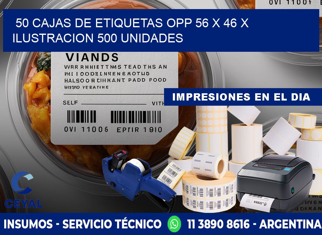 50 CAJAS DE ETIQUETAS OPP 56 x 46 X ILUSTRACION 500 UNIDADES