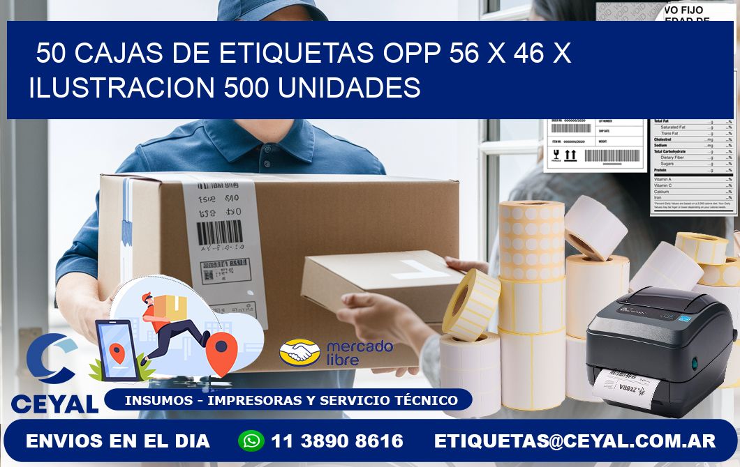 50 CAJAS DE ETIQUETAS OPP 56 x 46 X ILUSTRACION 500 UNIDADES