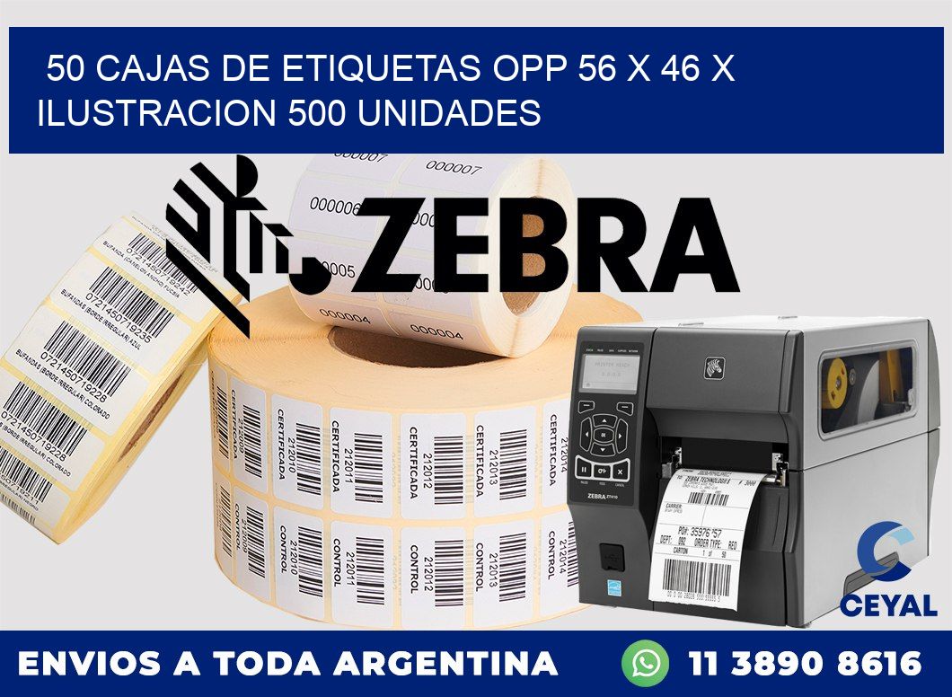 50 CAJAS DE ETIQUETAS OPP 56 x 46 X ILUSTRACION 500 UNIDADES