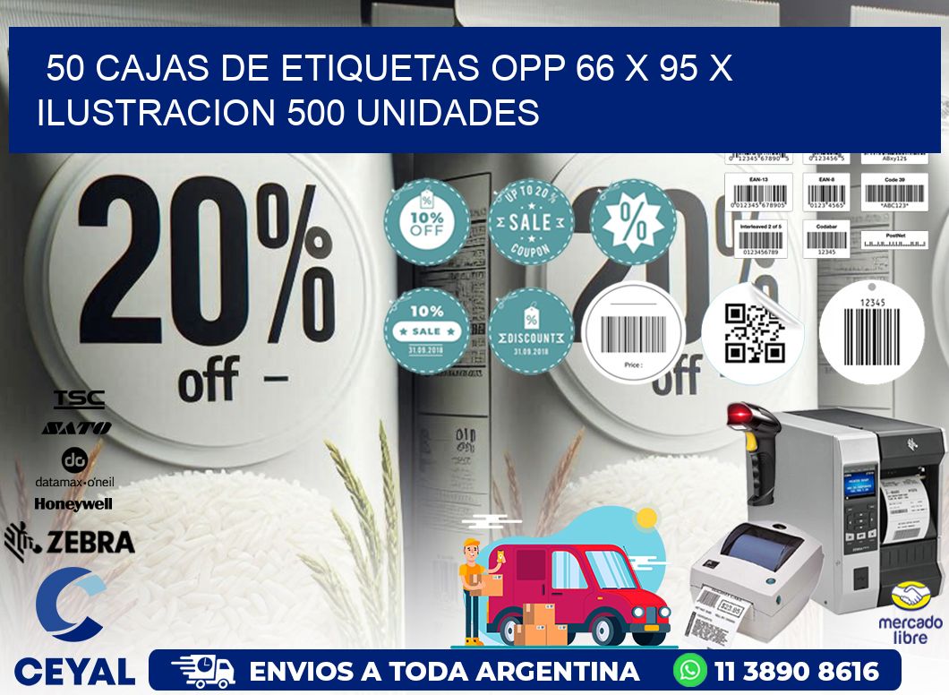 50 CAJAS DE ETIQUETAS OPP 66 x 95 X ILUSTRACION 500 UNIDADES