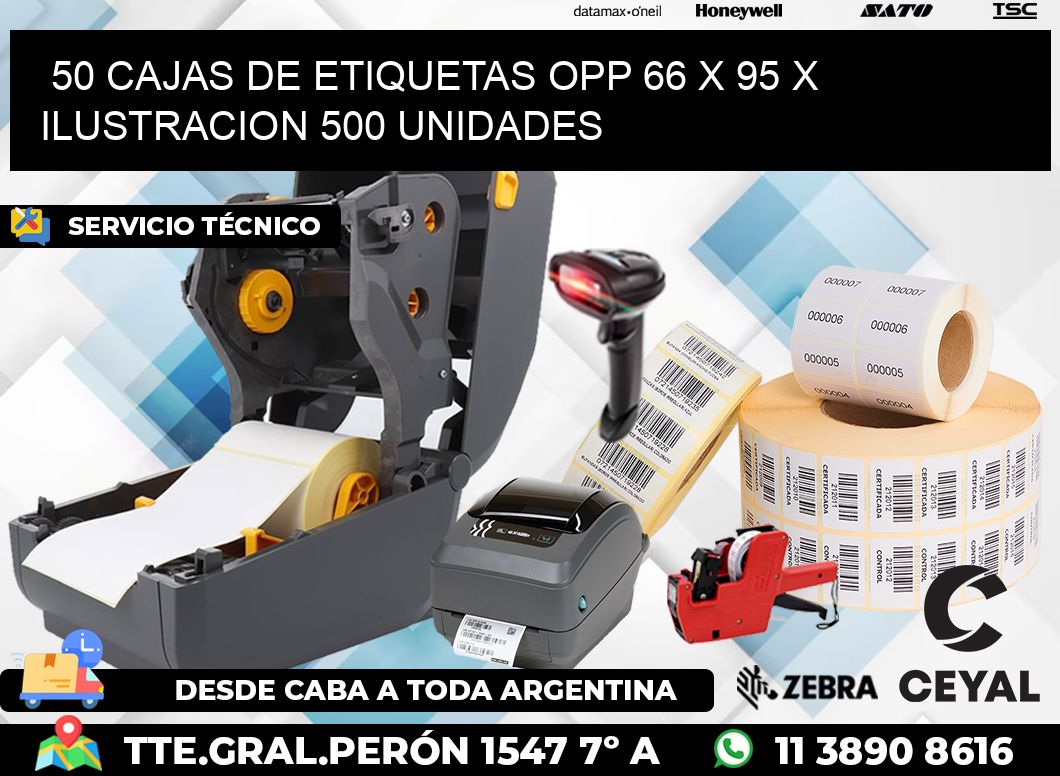 50 CAJAS DE ETIQUETAS OPP 66 x 95 X ILUSTRACION 500 UNIDADES