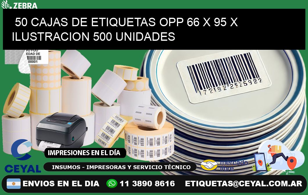 50 CAJAS DE ETIQUETAS OPP 66 x 95 X ILUSTRACION 500 UNIDADES