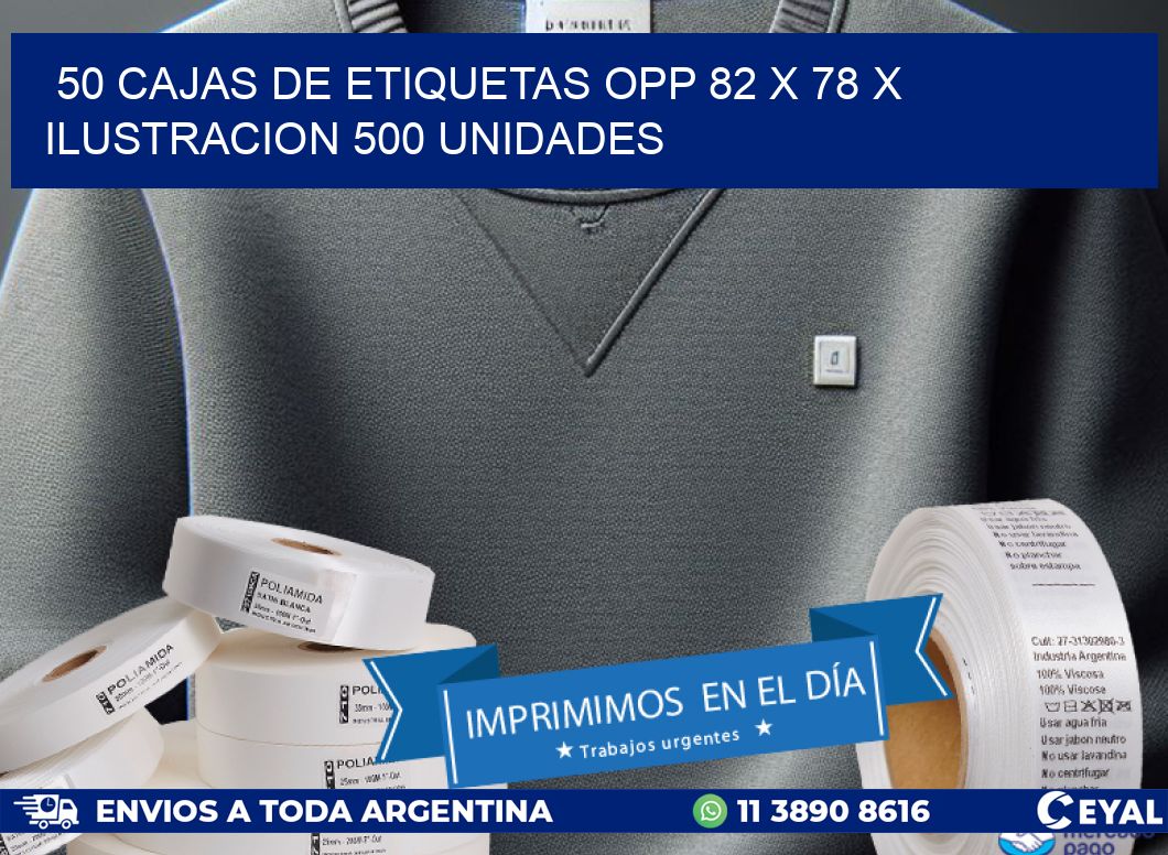 50 CAJAS DE ETIQUETAS OPP 82 x 78 X ILUSTRACION 500 UNIDADES