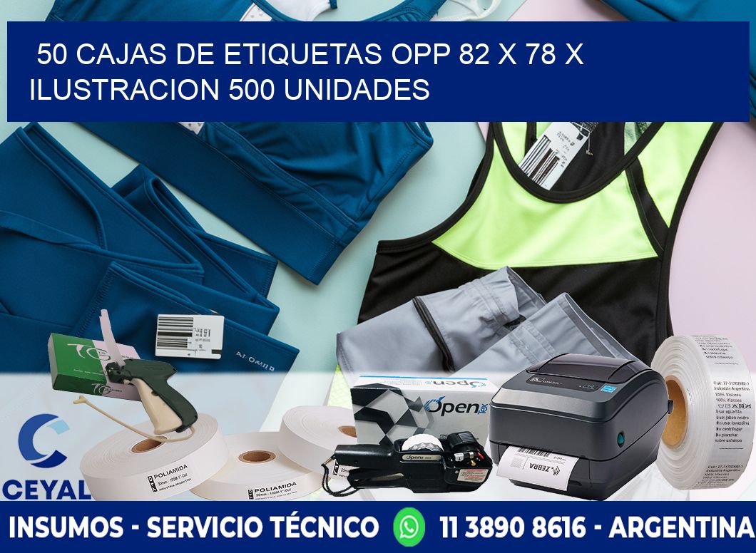 50 CAJAS DE ETIQUETAS OPP 82 x 78 X ILUSTRACION 500 UNIDADES