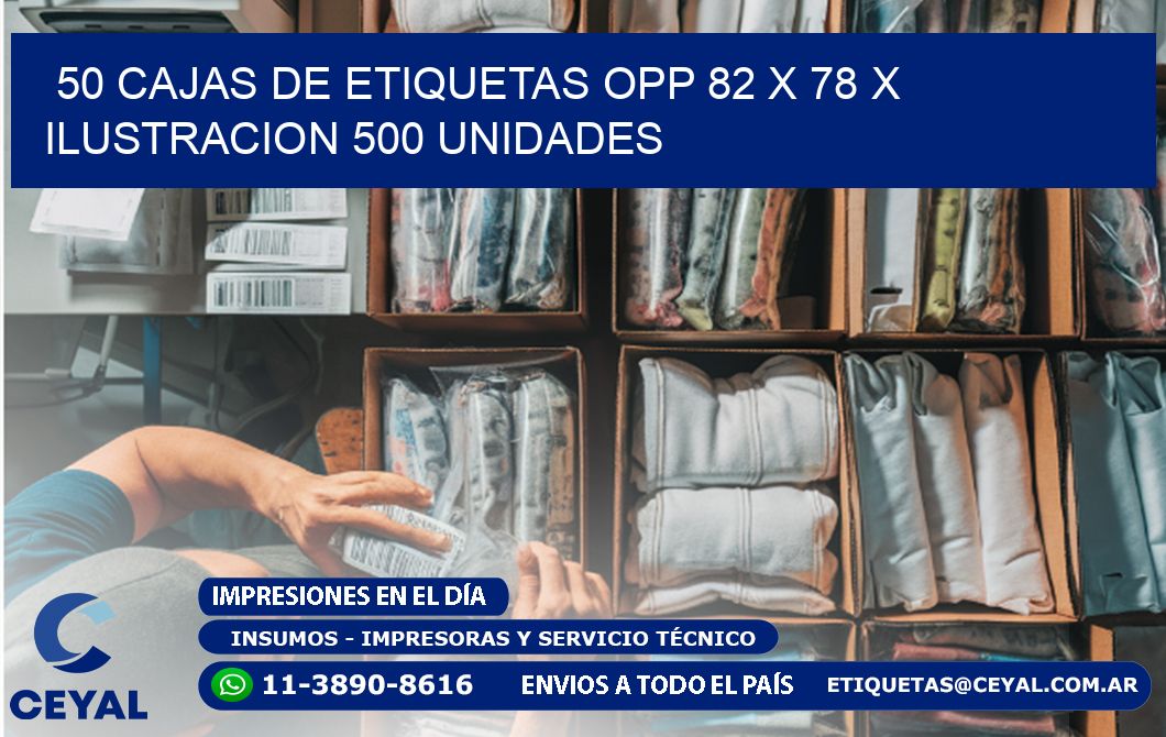 50 CAJAS DE ETIQUETAS OPP 82 x 78 X ILUSTRACION 500 UNIDADES