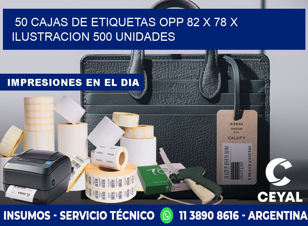 50 CAJAS DE ETIQUETAS OPP 82 x 78 X ILUSTRACION 500 UNIDADES