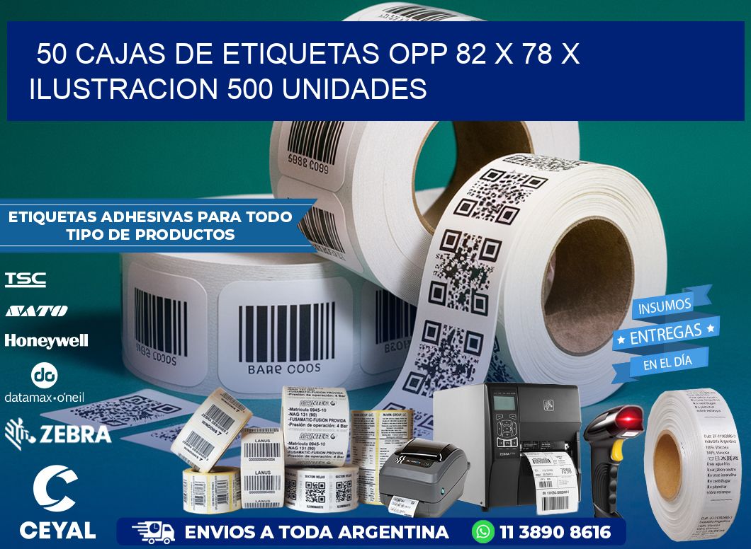 50 CAJAS DE ETIQUETAS OPP 82 x 78 X ILUSTRACION 500 UNIDADES