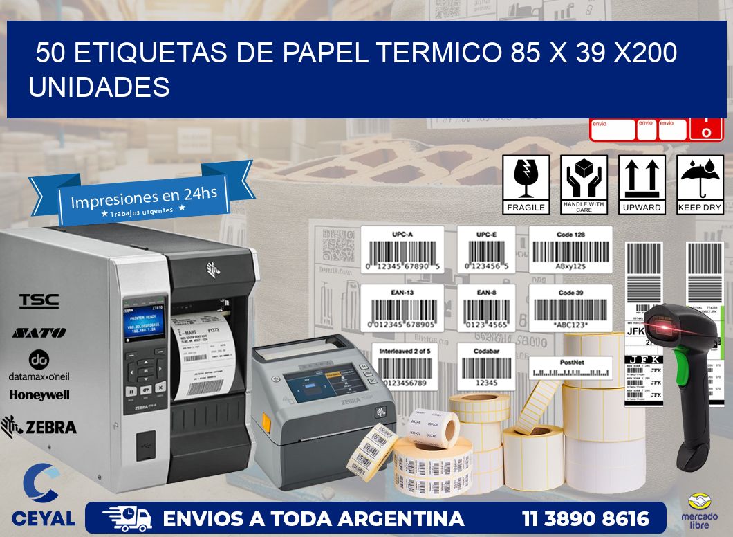 50 ETIQUETAS DE PAPEL TERMICO 85 x 39 x200 UNIDADES