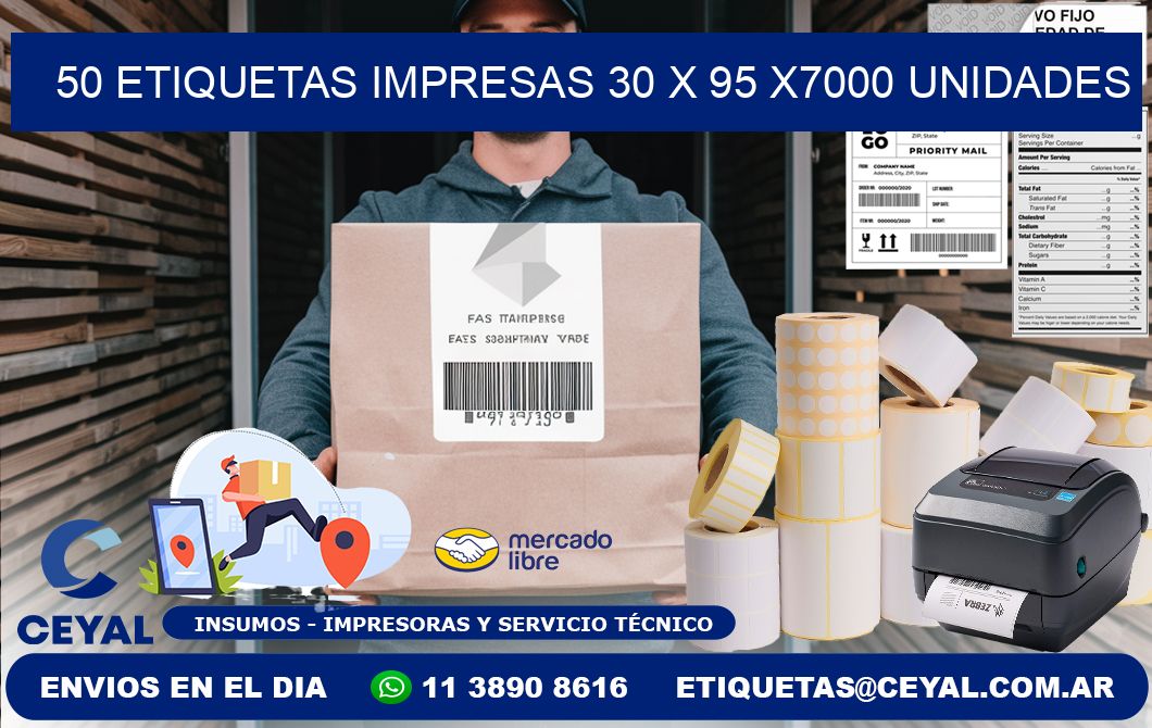 50 ETIQUETAS IMPRESAS 30 x 95 X7000 UNIDADES