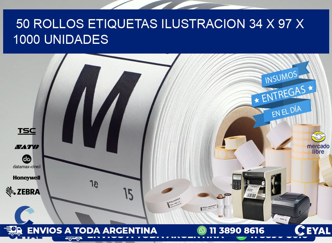 50 ROLLOS ETIQUETAS ILUSTRACION 34 x 97 X 1000 UNIDADES