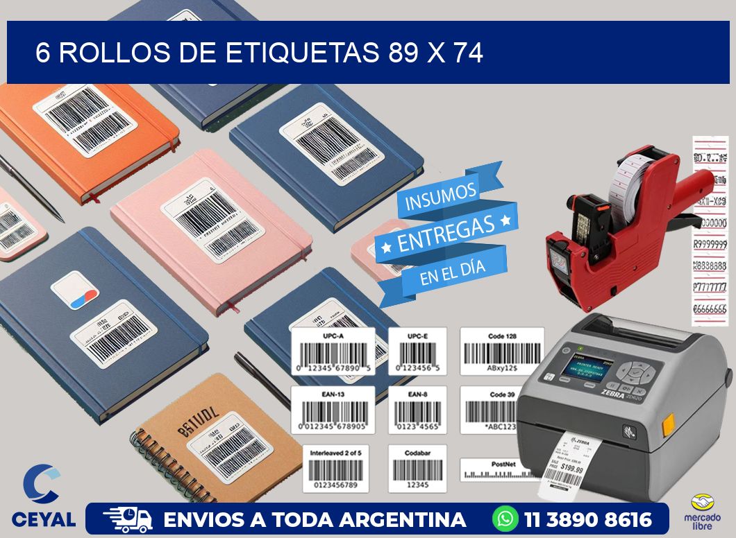 6 ROLLOS DE ETIQUETAS 89 x 74
