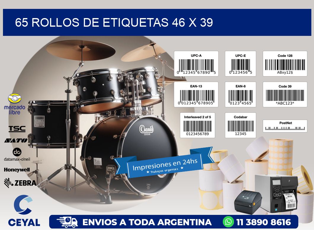 65 ROLLOS DE ETIQUETAS 46 x 39