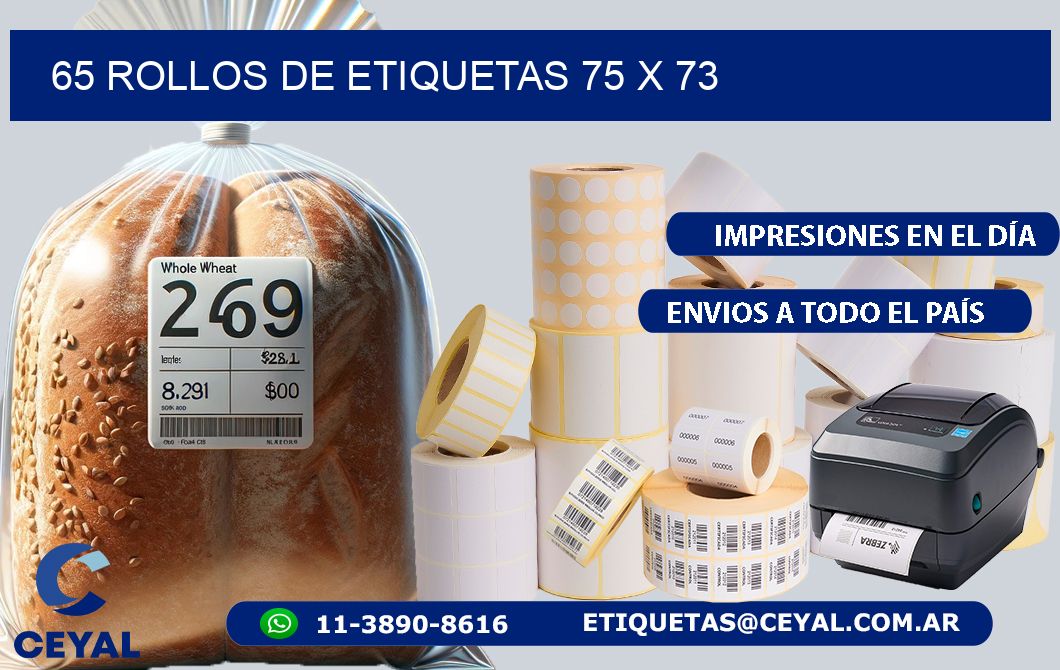 65 ROLLOS DE ETIQUETAS 75 x 73