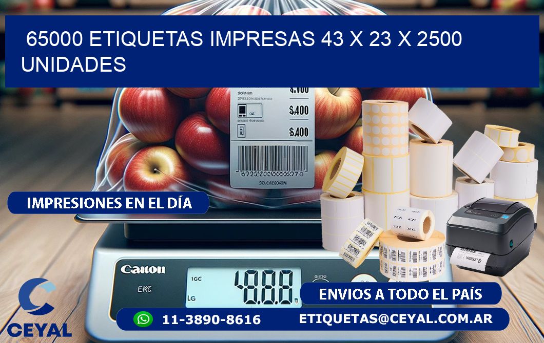 65000 ETIQUETAS IMPRESAS 43 x 23 X 2500 UNIDADES