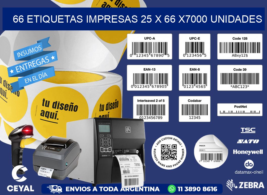 66 ETIQUETAS IMPRESAS 25 x 66 X7000 UNIDADES