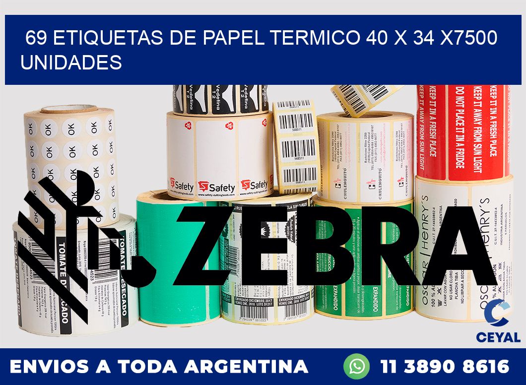 69 ETIQUETAS DE PAPEL TERMICO 40 x 34 X7500 UNIDADES