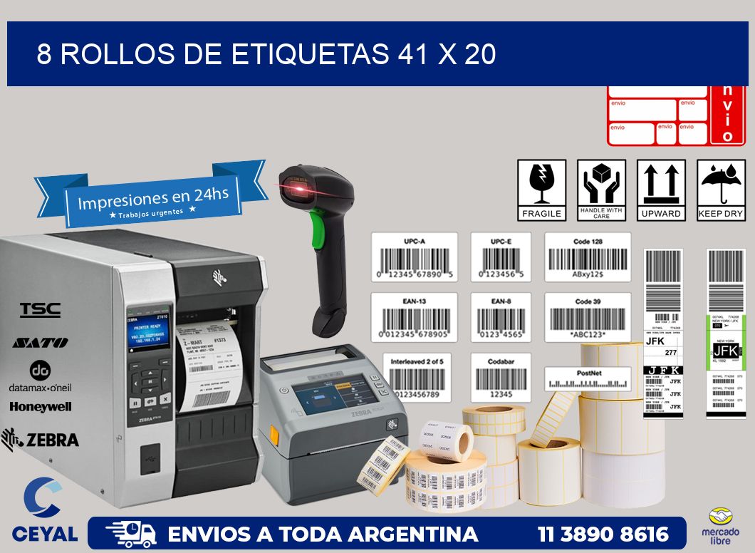 8 ROLLOS DE ETIQUETAS 41 x 20