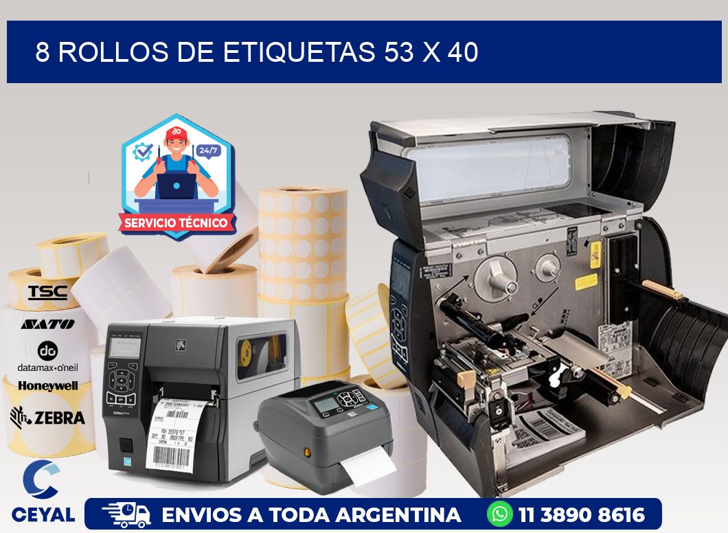 8 ROLLOS DE ETIQUETAS 53 x 40