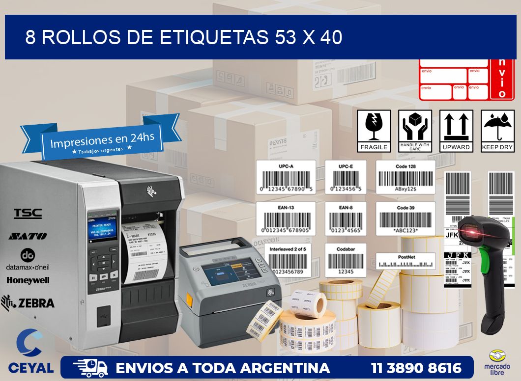 8 ROLLOS DE ETIQUETAS 53 x 40