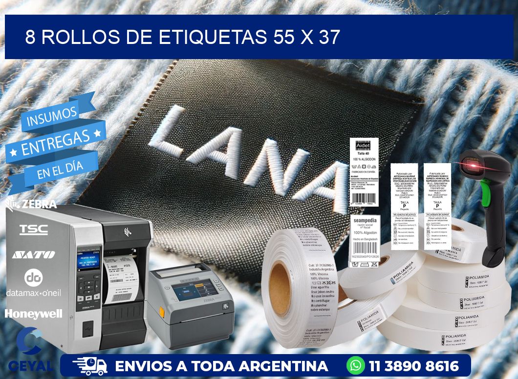 8 ROLLOS DE ETIQUETAS 55 x 37