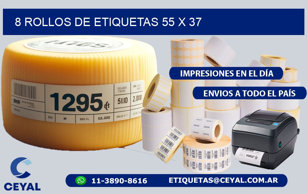8 ROLLOS DE ETIQUETAS 55 x 37