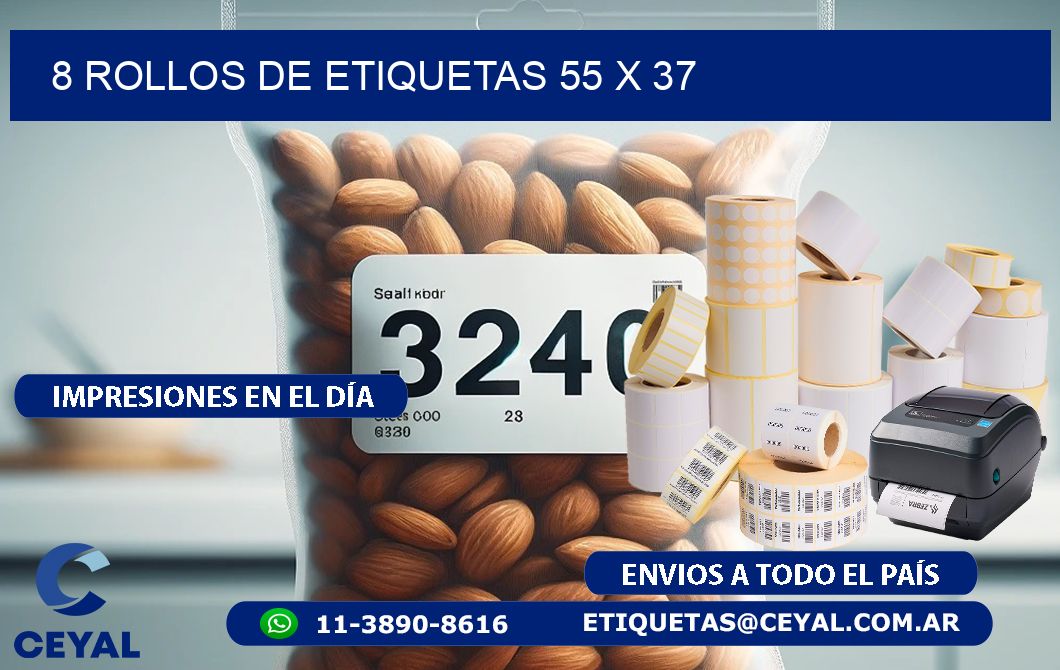 8 ROLLOS DE ETIQUETAS 55 x 37