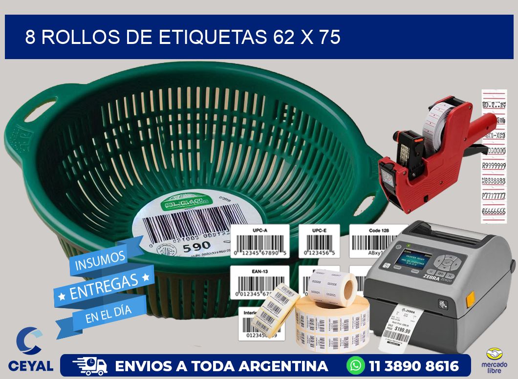 8 ROLLOS DE ETIQUETAS 62 x 75