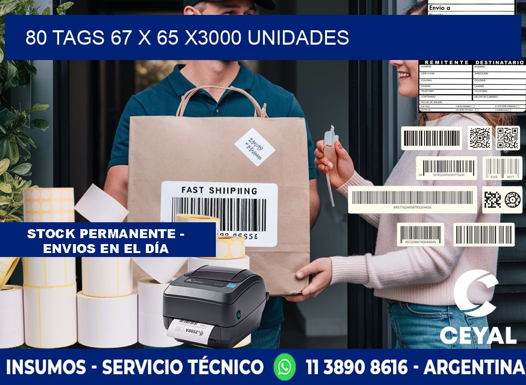 80 TAGS 67 x 65 X3000 UNIDADES