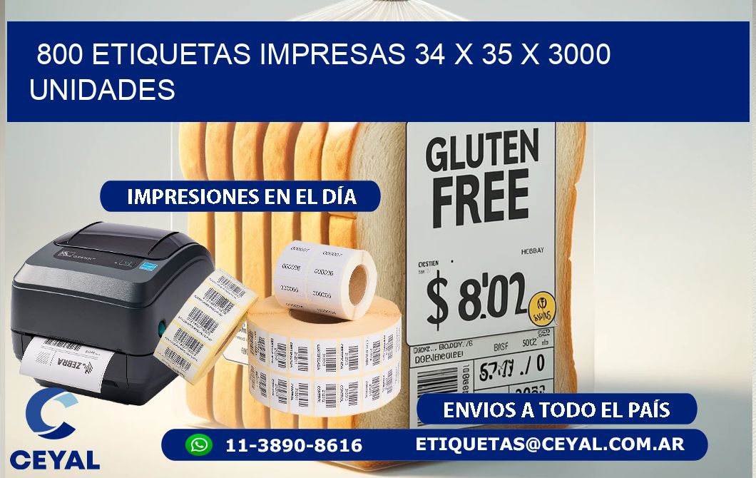 800 ETIQUETAS IMPRESAS 34 x 35 X 3000 UNIDADES
