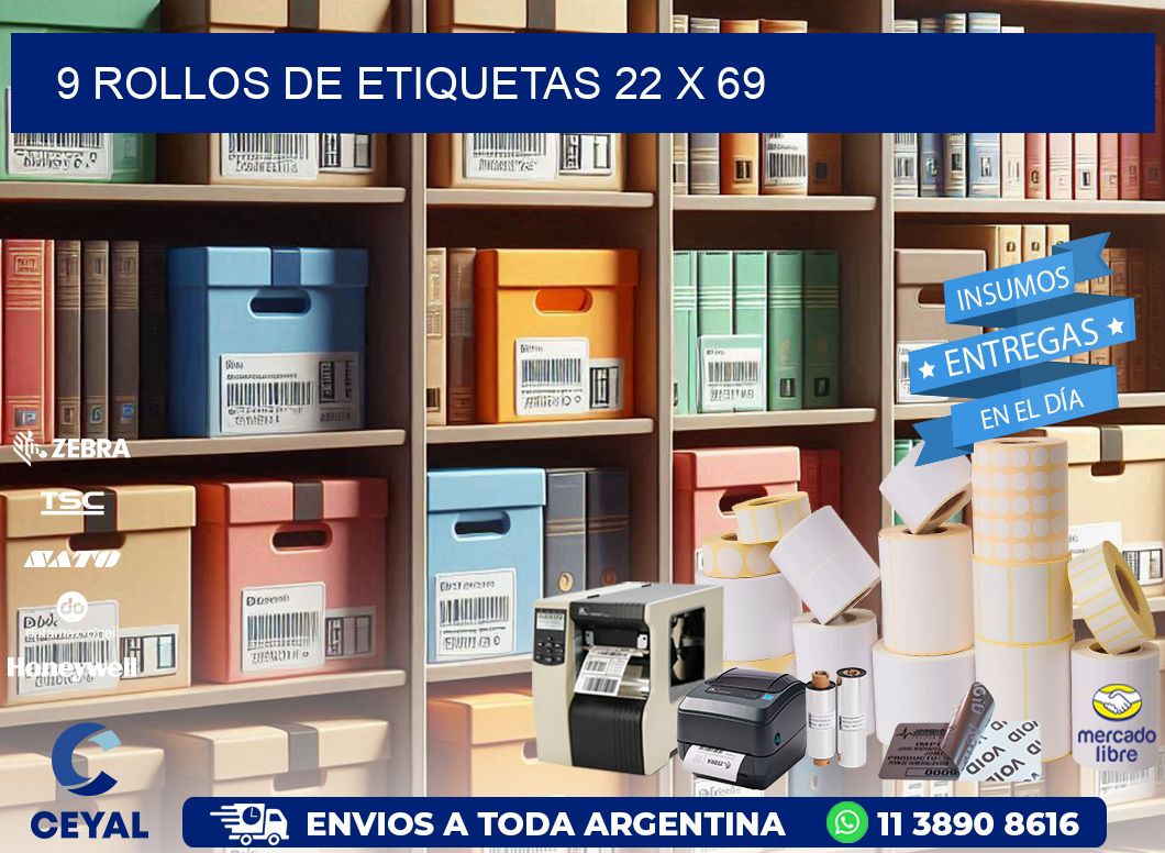 9 ROLLOS DE ETIQUETAS 22 x 69