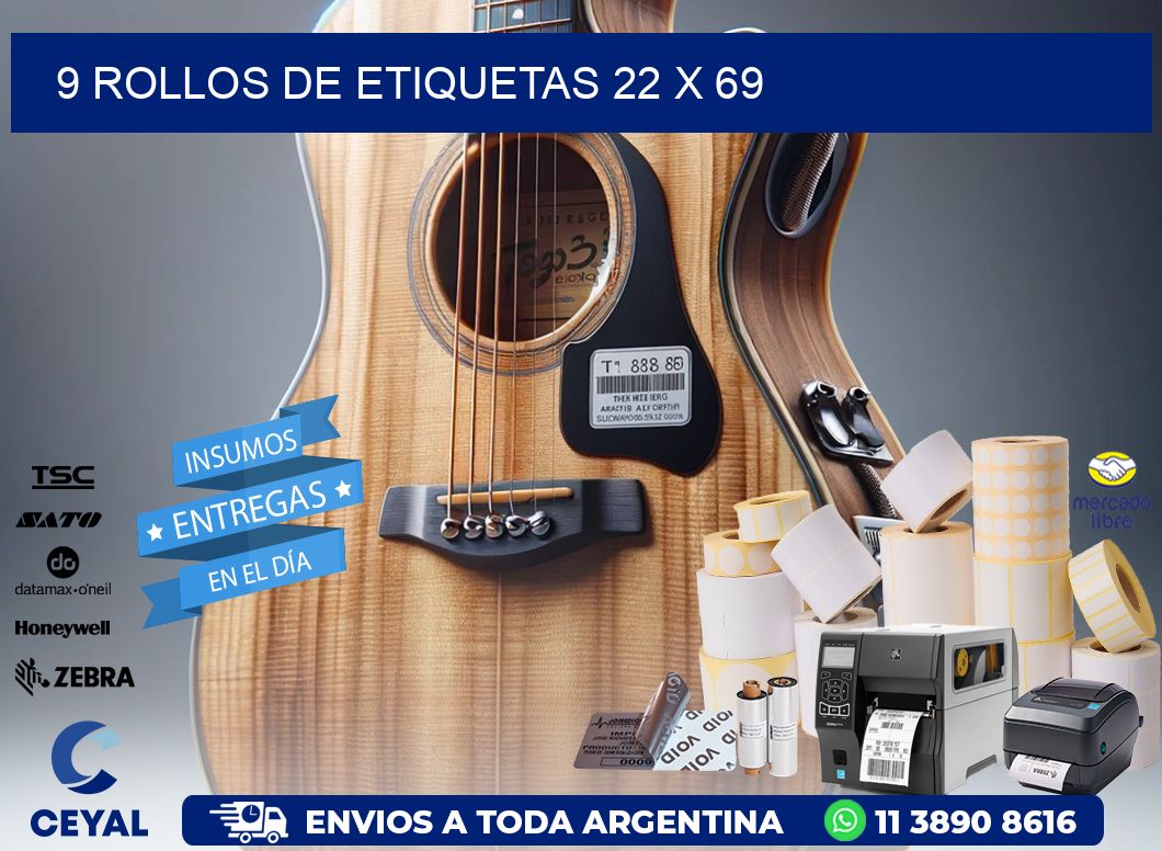 9 ROLLOS DE ETIQUETAS 22 x 69