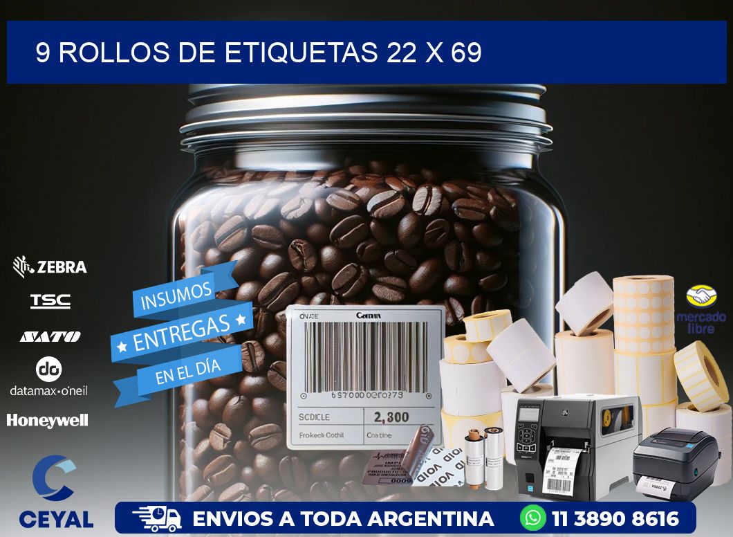 9 ROLLOS DE ETIQUETAS 22 x 69