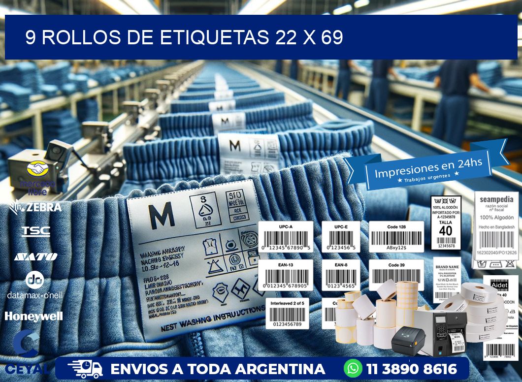 9 ROLLOS DE ETIQUETAS 22 x 69