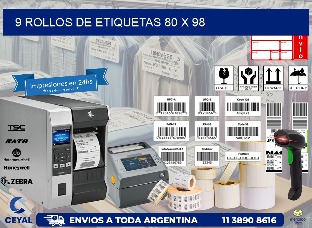 9 ROLLOS DE ETIQUETAS 80 x 98