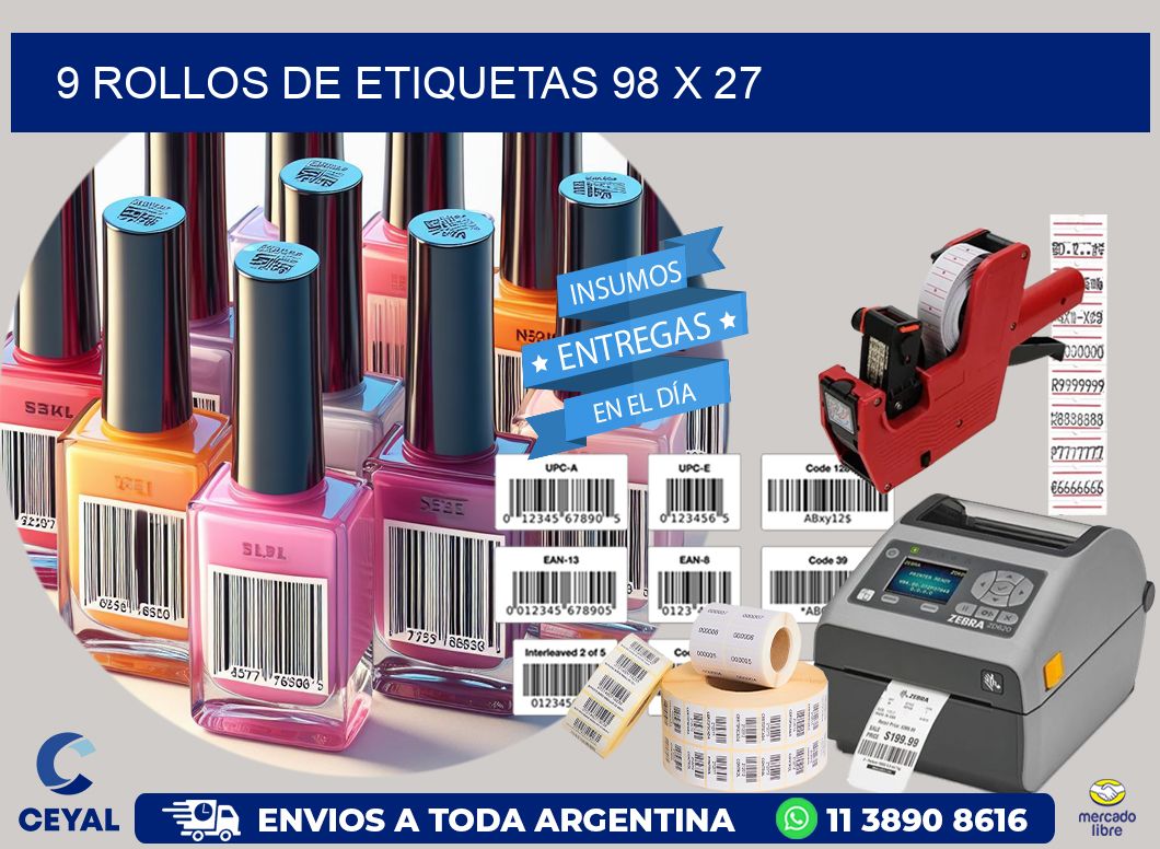9 ROLLOS DE ETIQUETAS 98 x 27