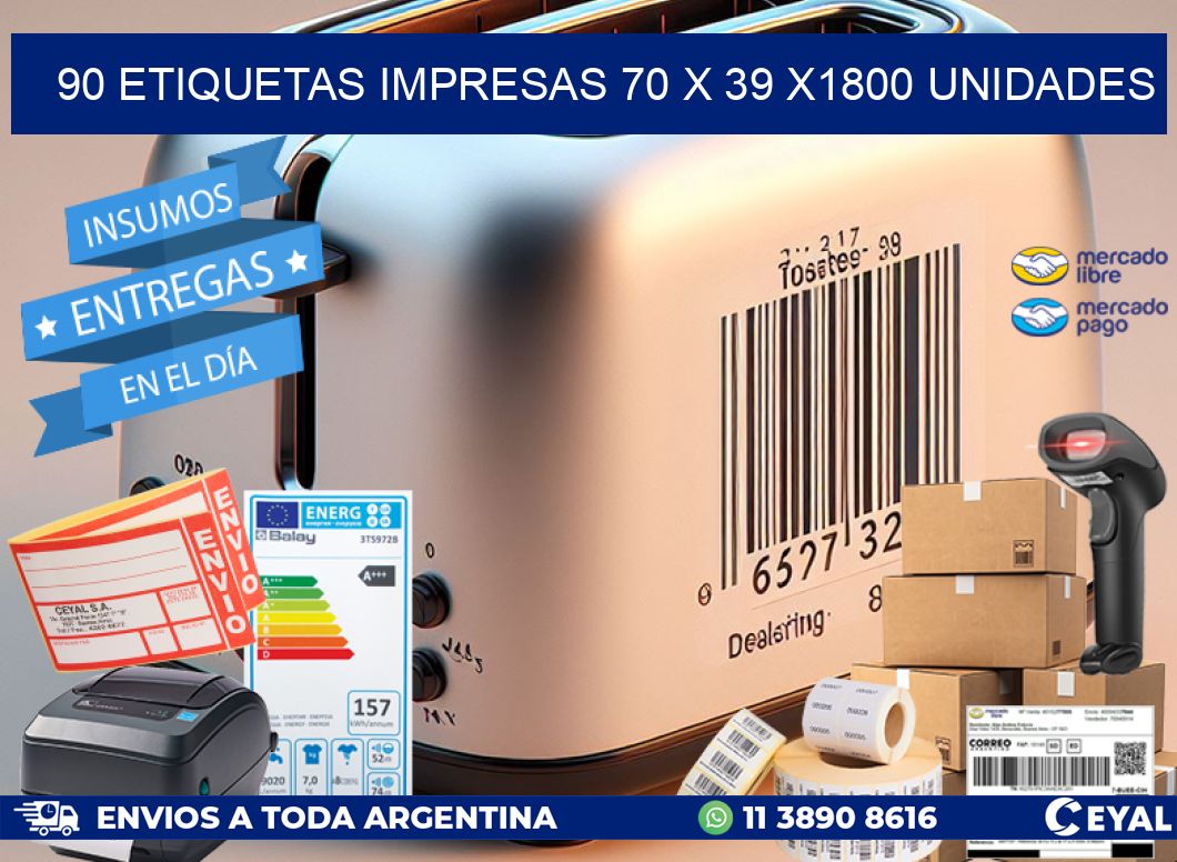 90 ETIQUETAS IMPRESAS 70 x 39 X1800 UNIDADES