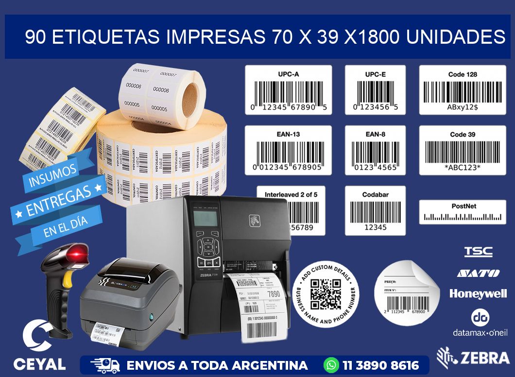 90 ETIQUETAS IMPRESAS 70 x 39 X1800 UNIDADES