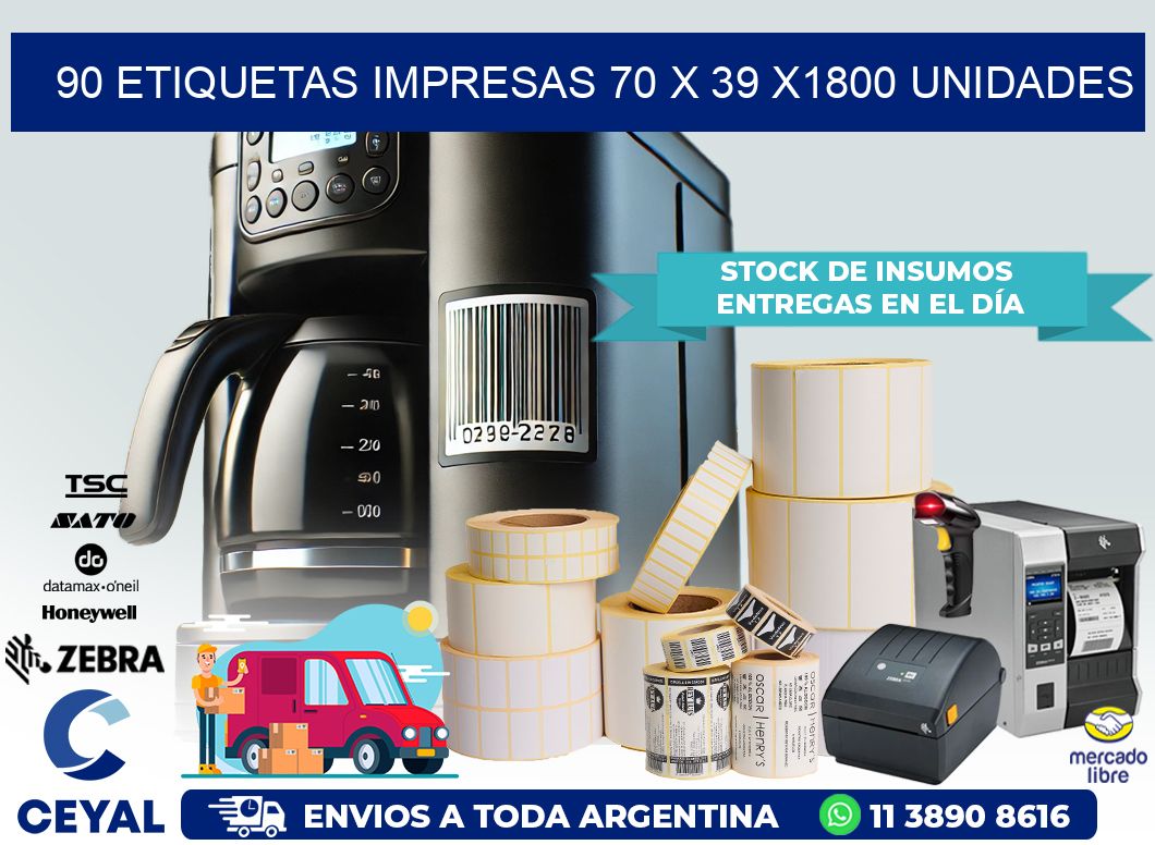 90 ETIQUETAS IMPRESAS 70 x 39 X1800 UNIDADES