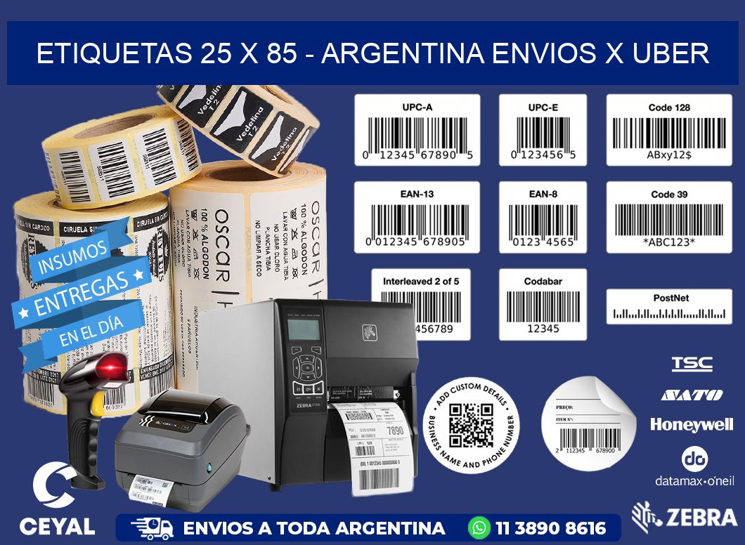 ETIQUETAS 25 x 85 - ARGENTINA ENVIOS X UBER