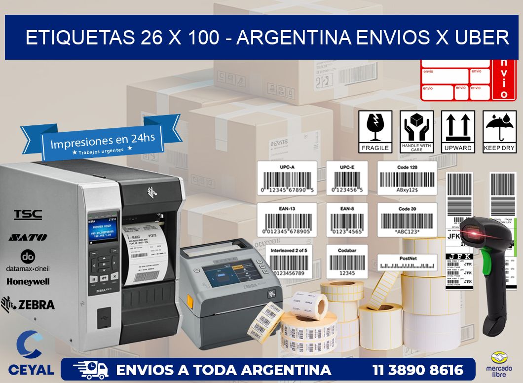 ETIQUETAS 26 x 100 - ARGENTINA ENVIOS X UBER